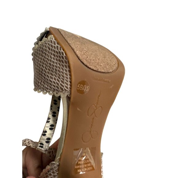 JESSICA SIMPSON Snake Print Leather Heels Sandals Size 5 - Picture 6 of 8